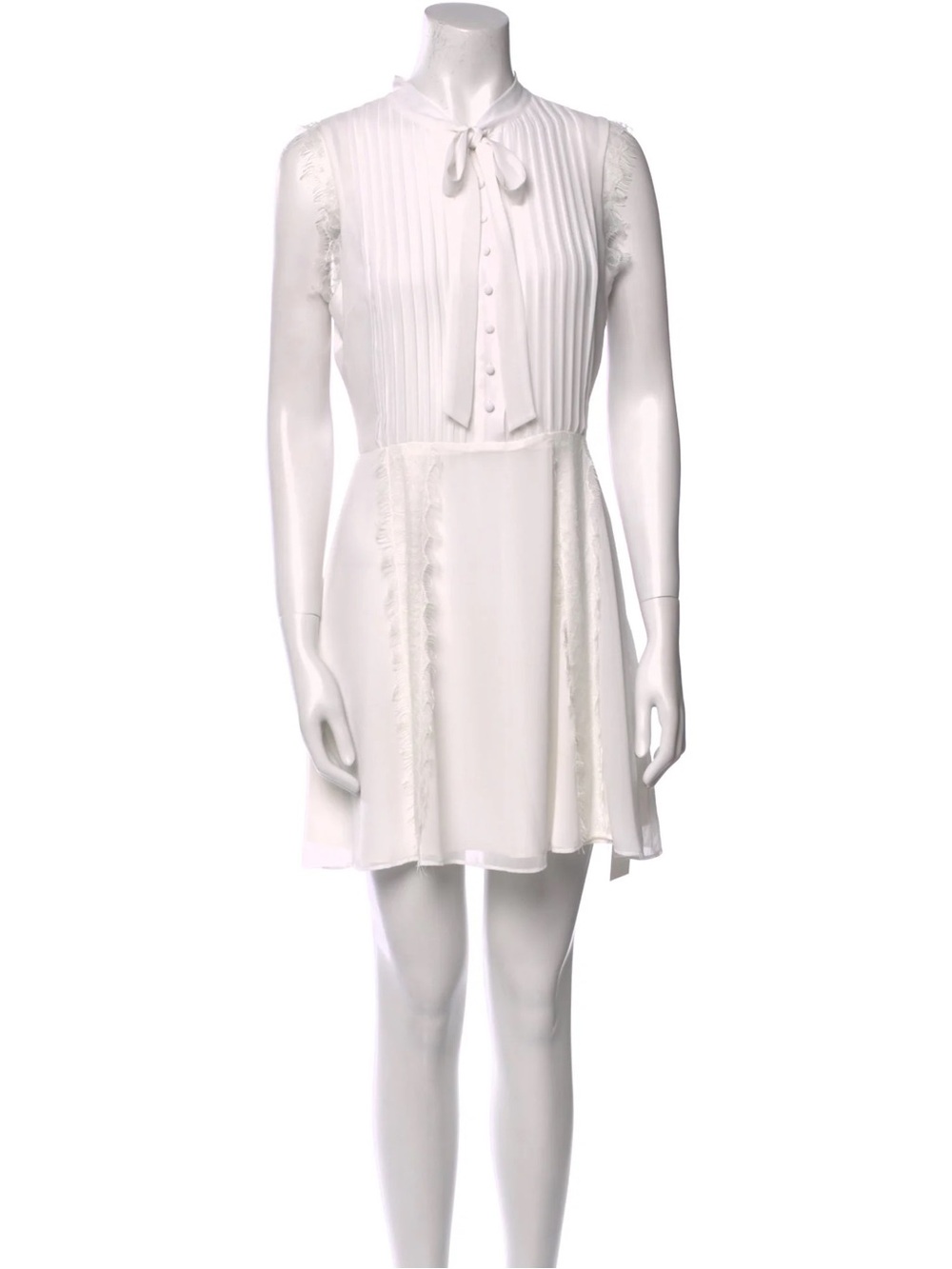 Tularosa White Sleeveless Pleated Tie-Neck Mini Dress